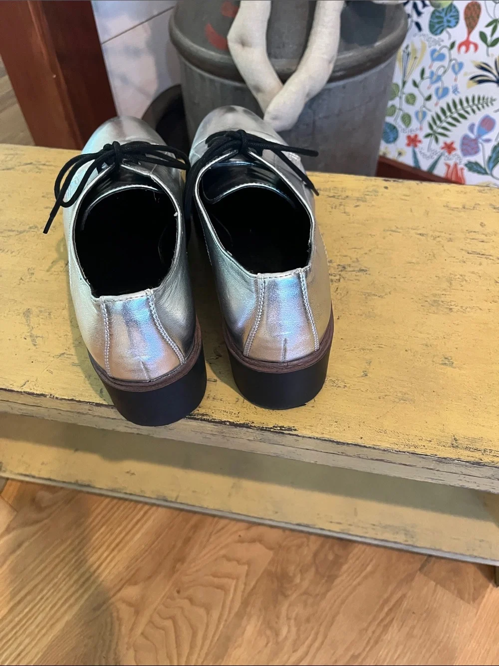 Steve Madden Iridescent Silver Platform Lace-Up Oxfords